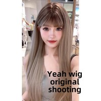Yiji Summer New Women's Hair Gradient Natural Mechanism Wig Full Head Cover Black Fiber Lace Hair Suit Daily Popular Style