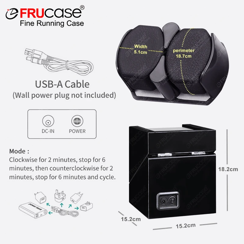 FRUCASE Double Watch Winder For Automatic Watches Watch Box USB Charging 2+0 with Battery Option