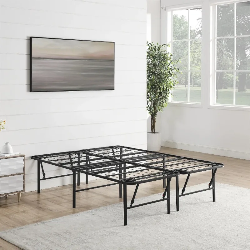 Mainstays 18-Inch High Profile Foldable Steel Platform Bed Frame with Underbed Storage No Box Spring Needed