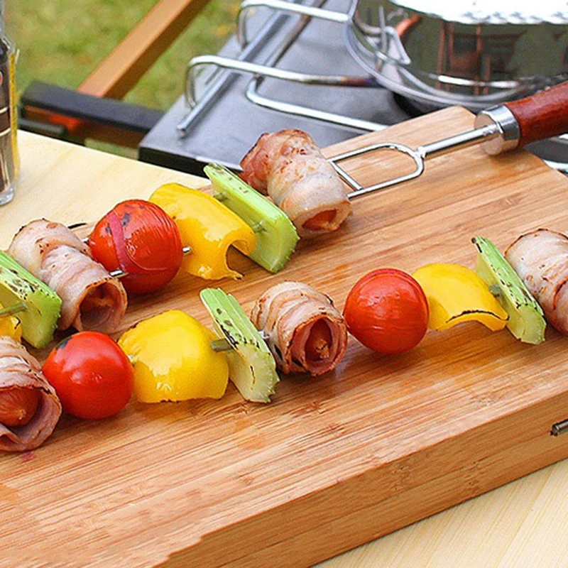 5 Stücke BBQ Edelstahl BBQ gegrillten Holzgriff U-gebacken Grillgabel Outdoor Camping Reise-Sets