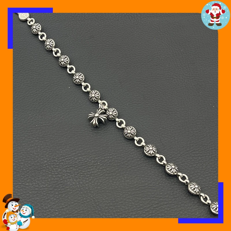 Premium Retro Cross Flower Ball Bracelet with Cross Pendant Old Personality Niche Domineering Classic Jewelry