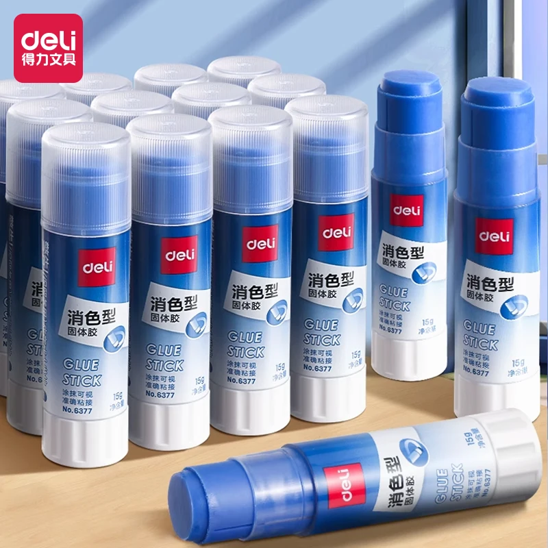 

2 шт. Deli, 15 г, высоковязкий твердый клей-карандаш, меняющий цвет, нетоксичный, для офиса и школы, канцелярские принадлежности