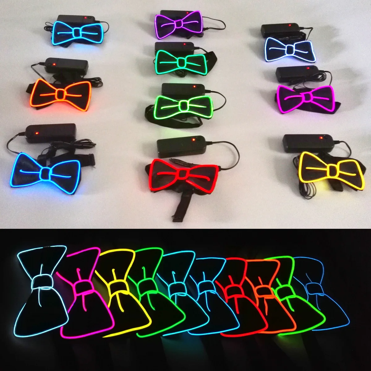 Glowing LED  Men  Women Bow Tie  Party Neon  Fan Luminous On Birthday Music Nightclub Cosplay Costume Decor Accessories