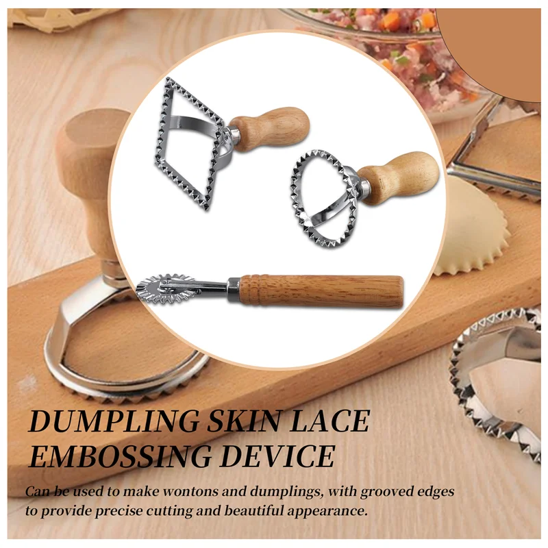 

-A12R 3Pcs Ravioli Stamp Maker Cutter With Roller Wheel Set,Mold With Wooden Handle For Pasta,Dumplings Lasagna,Pies