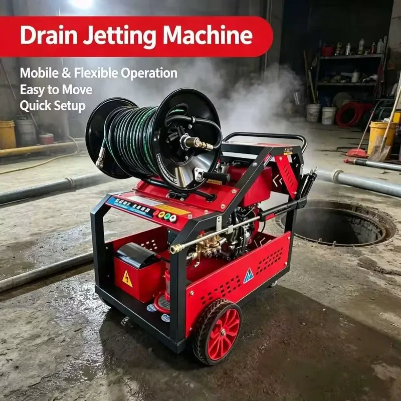 Jet Cleaner Sewer Dredging Machine Drain Unblocker Mobile Sewer Flushing Washer Drainage Pipe Cleaning Equipment