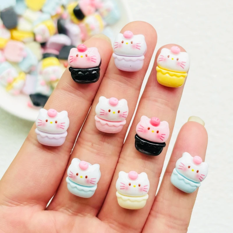 30 Pcs Cute Mini Cartoon Animal Paper Cup Cat Cake Resin Figurine Crafts Ornament Jewelry Manicure Hairpin Making Accessories