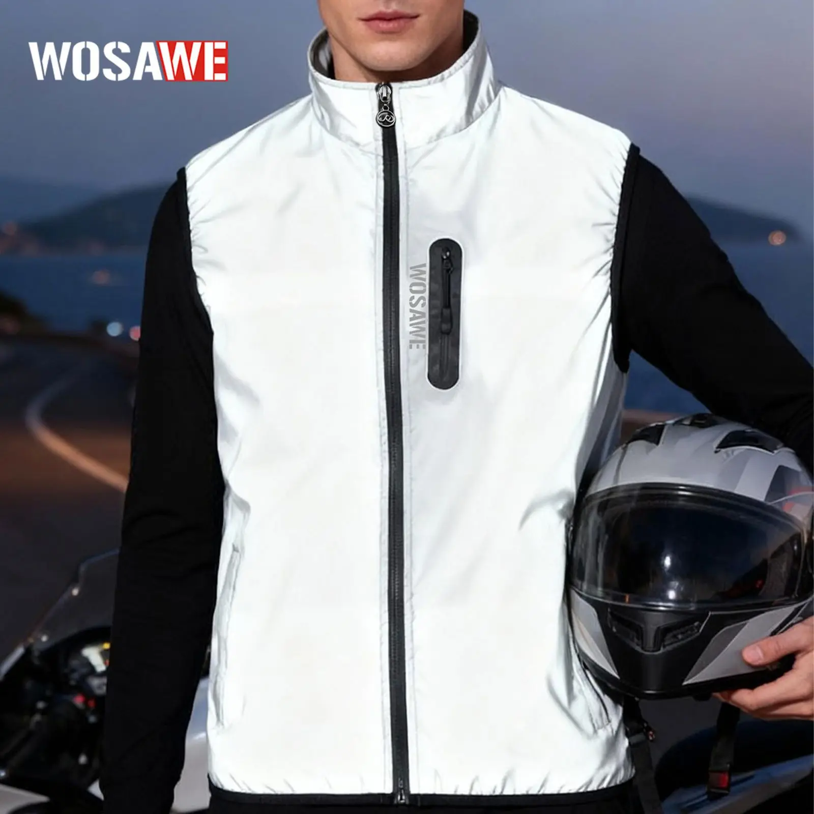 WOSAWE Men Cycling Vest Windbreaker Waterproof Jacket Sleeveless Spring Autumn Windproof Bike Bicycle Vest Night Glowing