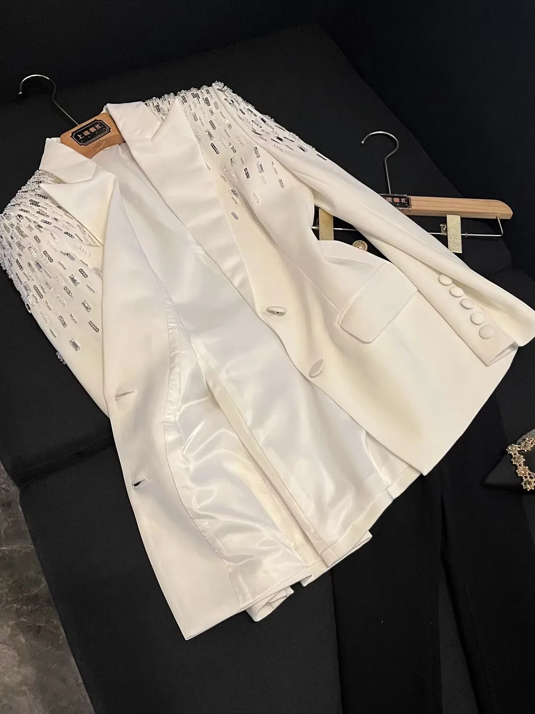 سترة نسائية أنيقة جديدة لعام 2025 مزينة بالماس الثقيل، تضيق الخصر وتنحف الجسم، عالية الجودة، طراز D345، مناسبة للعمل، بأكمام ... #5