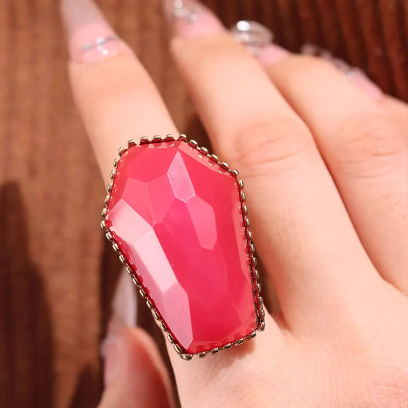 Exaggerated Abnormal Irregular Orange Rose red Resin Metal Chunky Ring for Women Girl Vintage Jewelry HUANZHI 2024 NEW INS