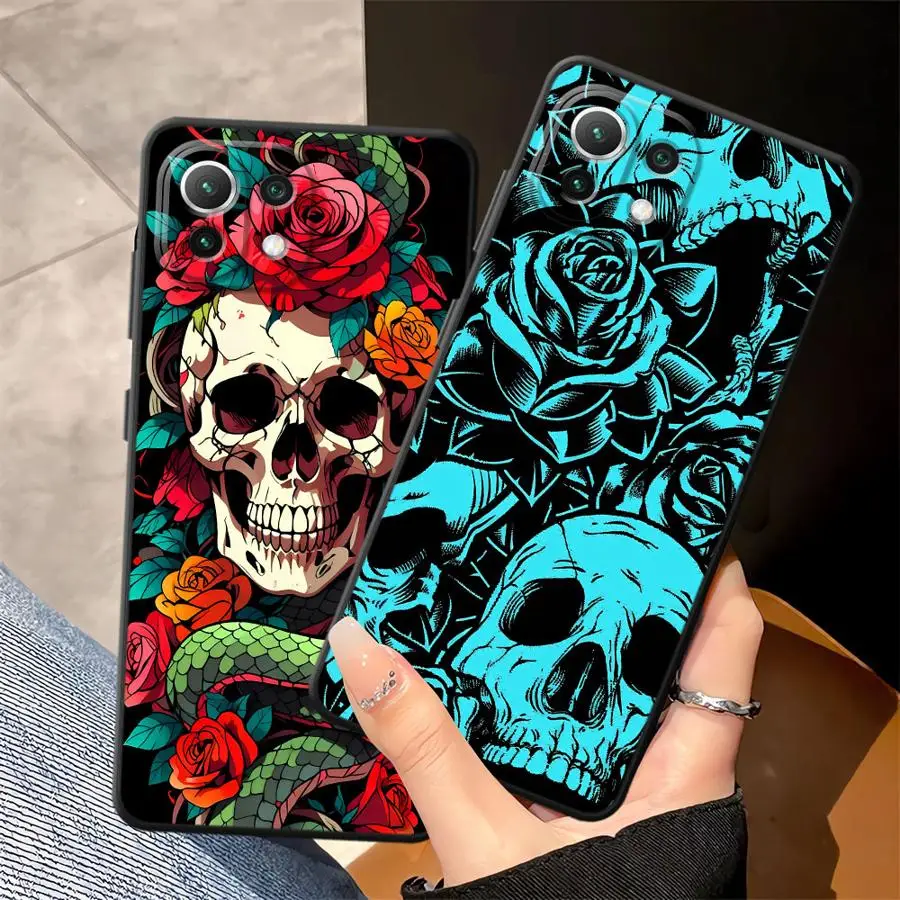 

Case for Xiaomi Mi 12X 13 14 15 Pro 11 12 13 Lite 10T 11T 12T Pro Black Soft Phone Cover Rose Snake Skull Pattern