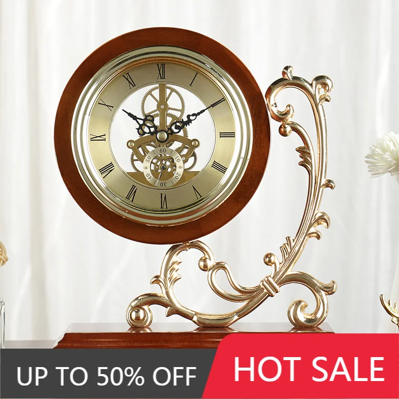 European Style Living Room Desk Clock Solid Wood Mute Watch Nightstand Alarm Clock Desktop Gadgets Restaurant Number Clock