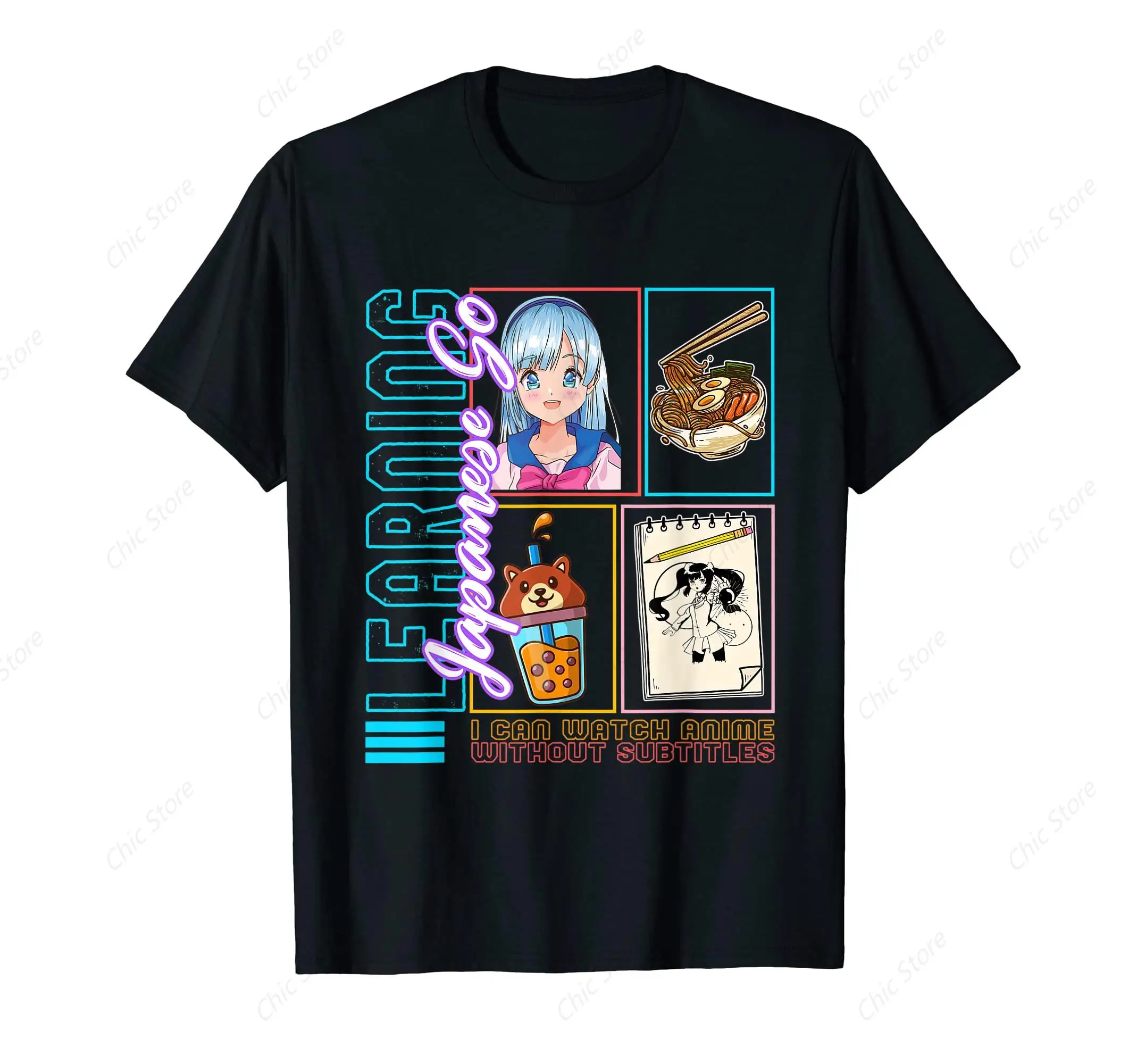 Learning Japanese So Can Watch Anime Without Subtitles Anime T-Shirt Funny Harajuku Tshirt Fashion Mens Clothing Streetwear Top