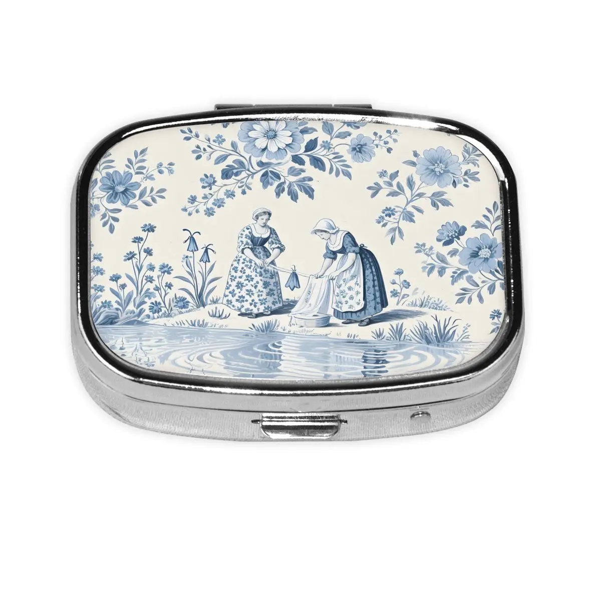 Toile De Jouy Blue Travel Pills Organizer French Navy Blue Motif Medicine Box Pill Box Splitters Storage Box for Pockets Purse