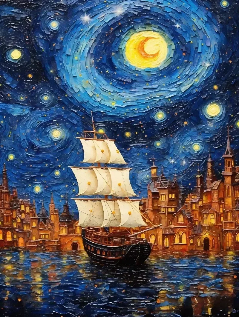 Starry Night Paint by Numbers Kit for Adults Beginner,Canvas 5D Diamond Art Kits DIY Oil Painting Home Decor Gift 16x20 Inch