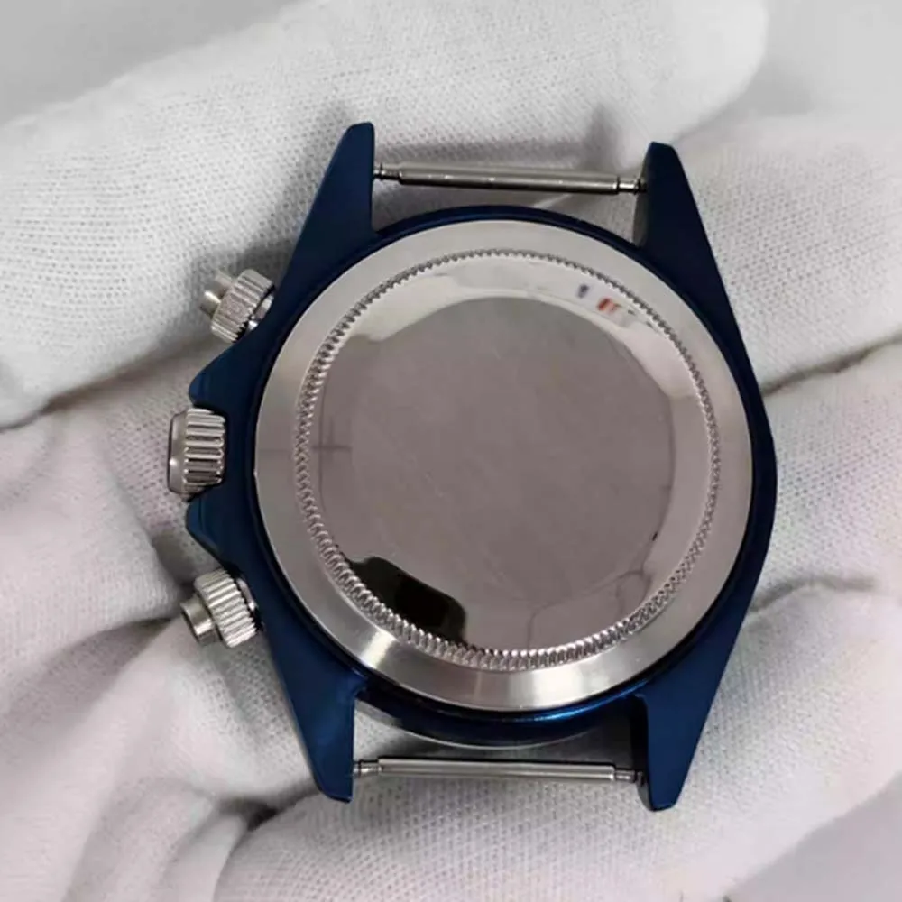 39mm VK63 Case Blue Watch Case Stainless Steel Sapphire Glass Shell for VK63 Movement Watch Cover Fit 29.5mm Dial Accessories