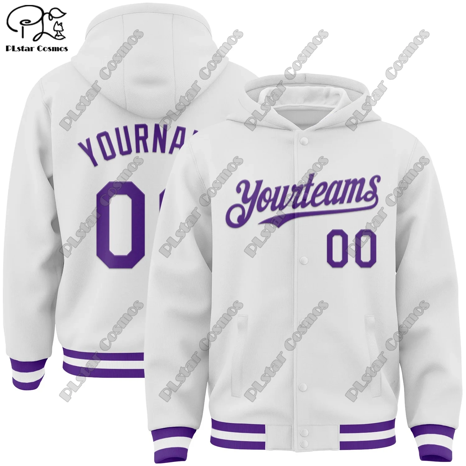 New 3D printing customized team name name number white genuine full snap jacket hoodie unisex winter new product -2