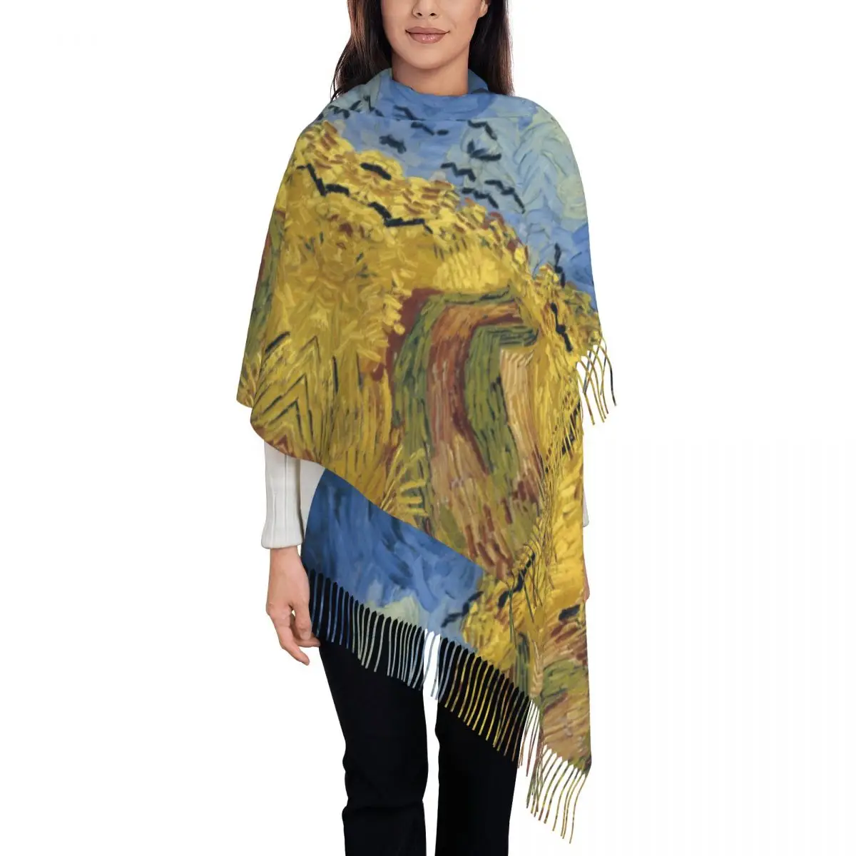 Personalized Print Wheatfield With Crows Scarf Men Women Winter Warm Scarves Vincent Van Gogh Painting Shawl Wrap