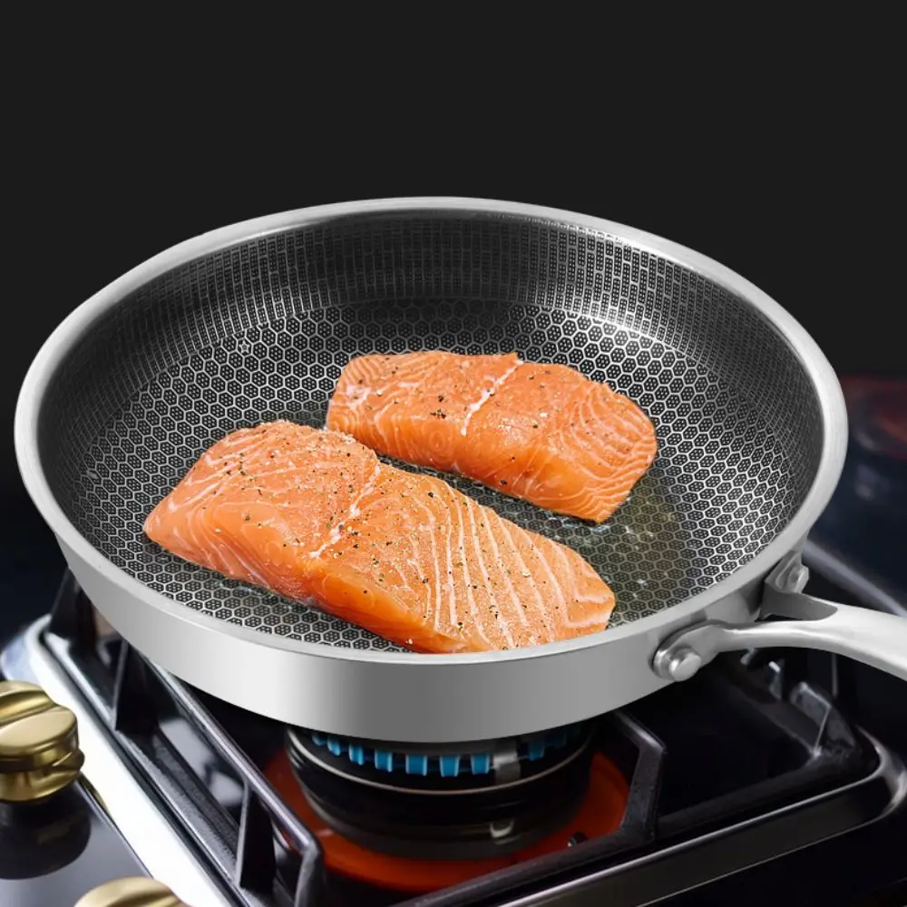 26/28/30cm Stainless Steel Frying Pan Durable Multi-functional Non Stick Wok Non-coated Surface Thickened Base Steak Cookware
