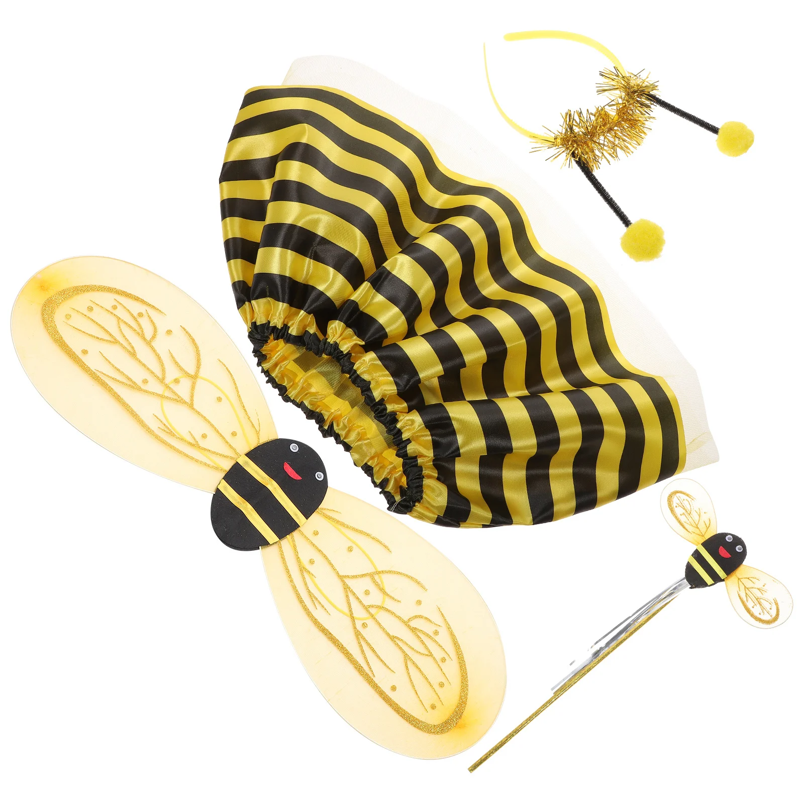 4Pcs Kids Honey Bee Costume Set Wings Headband Dress Wand for Children Boys Girls Play Time Bee Costume for Kids