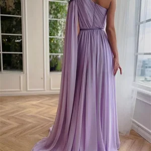 Bella Lavender-Lavender Chiffon Prom, one shoulder, split side, to the floor dressed, dressed in line, 2024 12 Main Sales Dress Lilas For Graduation - №7