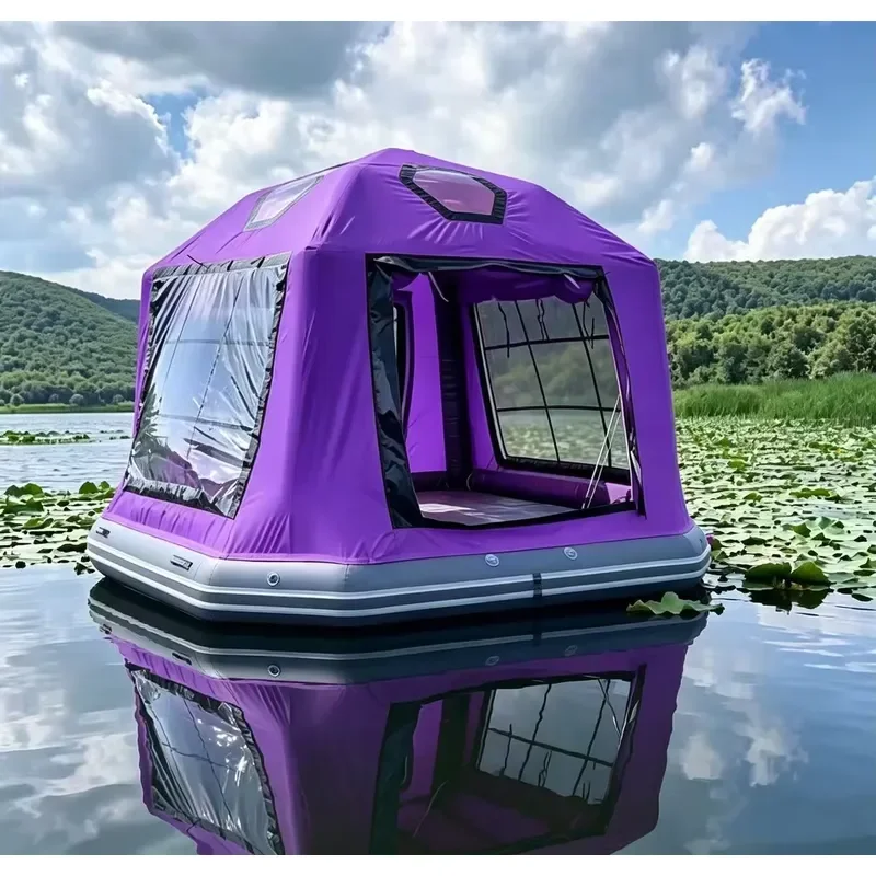 Inflatable Floating Tent, Fully Enclosed Waterproof Sunshade Air Tent, Water Play Leisure Tent for Outdoor Lake Entertainment