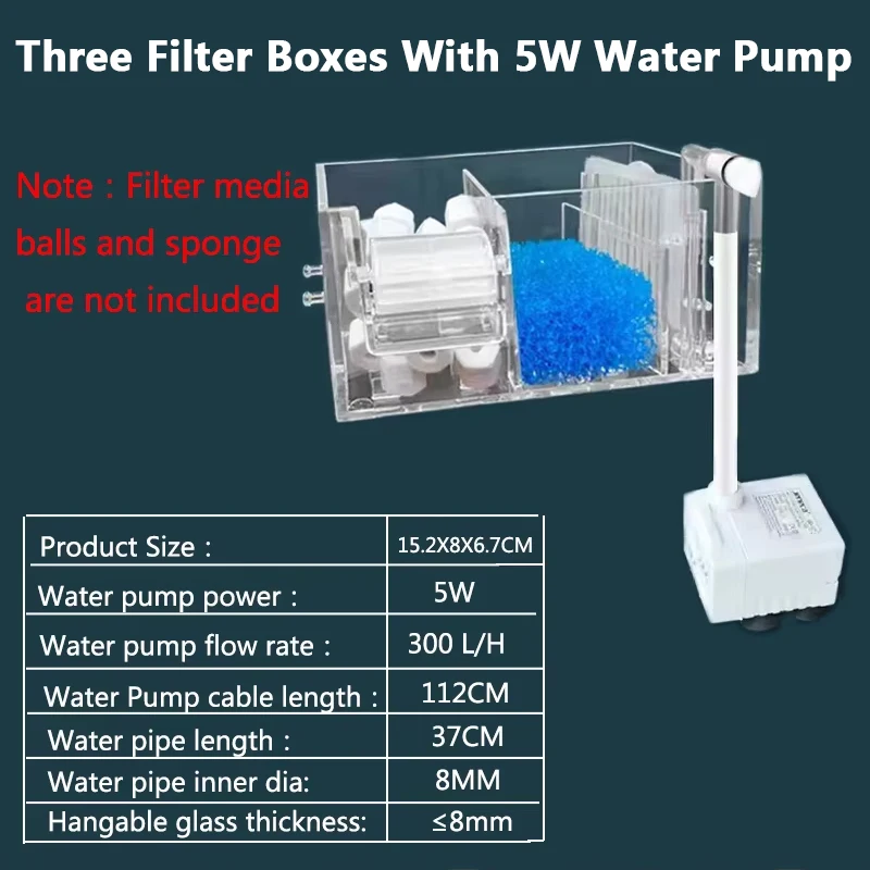 1PC Aquarium Waterval Filter Box Wandmontage Ingebouwde Stille Circulerende Waterzuiveraar Voor Aquarium Tank Box Met waterpomp
