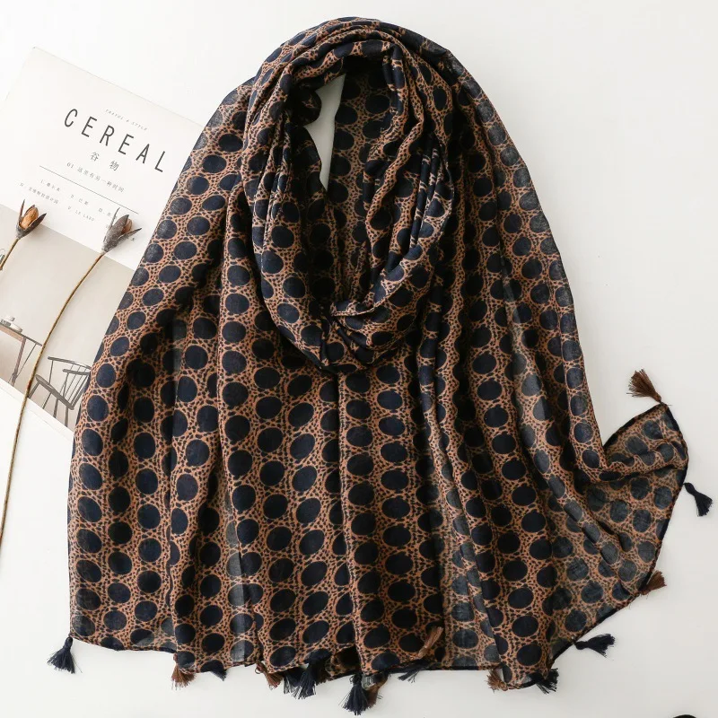 

Black Dot 88*180cm Women Viscose Scarf Winter Warm Shawl Muslim Hijab Cotton Linen Feeling Foulard Tassel Pashmina Wrap