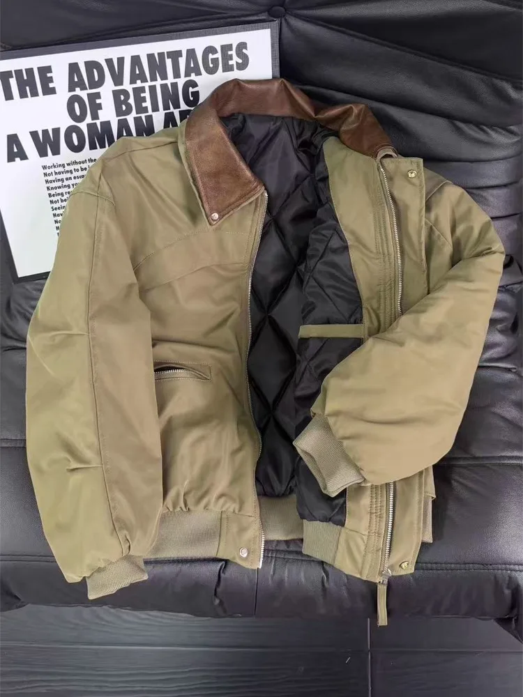 

Thiened Retro Patchwork Collar Jaet Cotton Workwear for Men And Women Warm Winter Outerwear Youth Faion Straight Hem