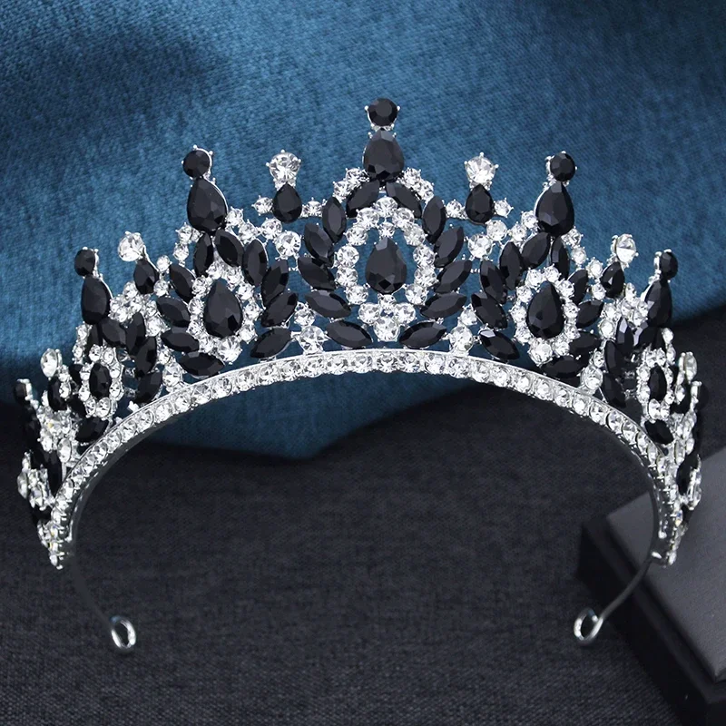 Exquisite Black Crystal Bridal Tiaras and Crowns for Queen Bride Headwear Prom Wedding Crown Hair Jewelry Accessories