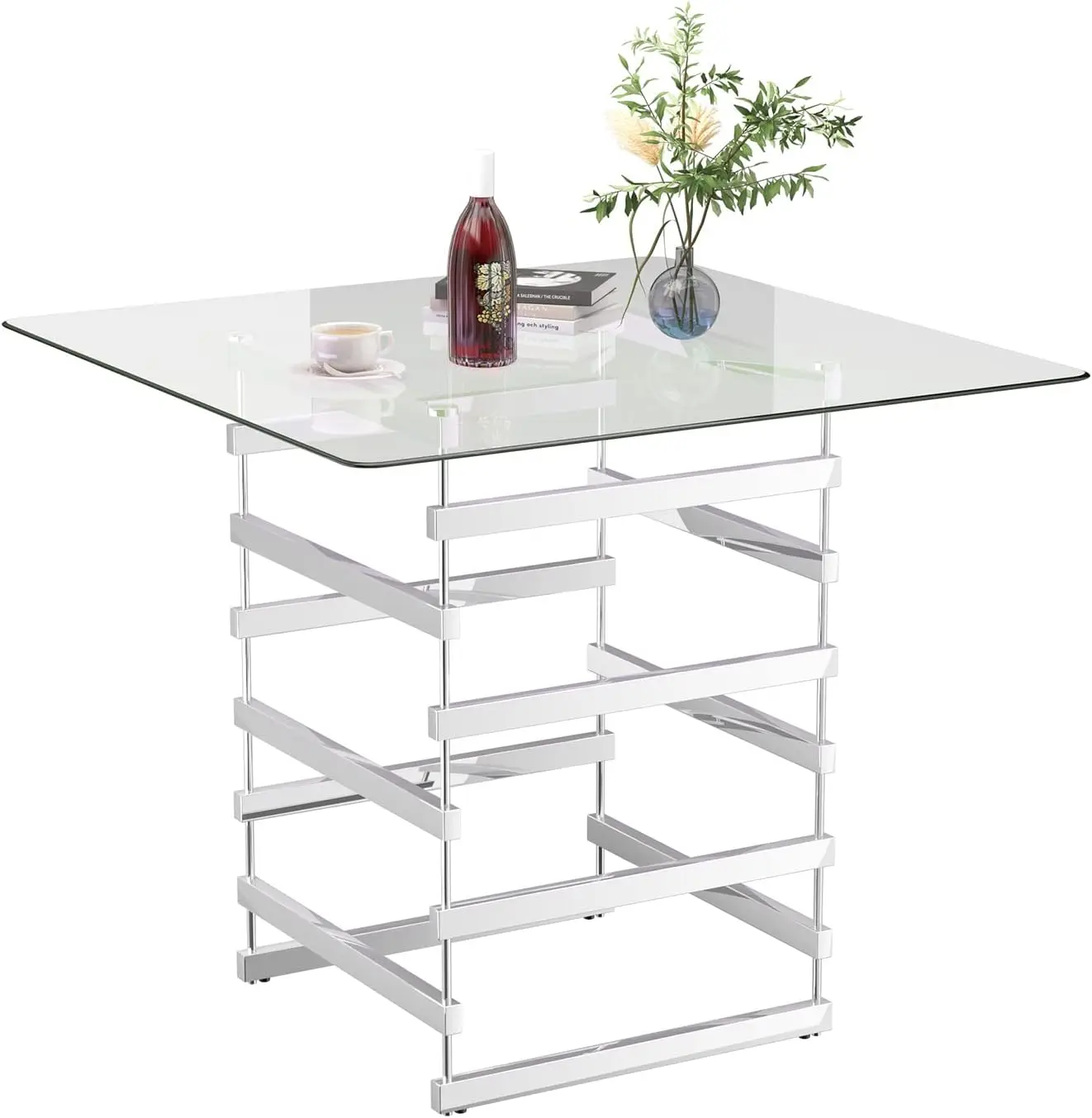 

Nadie Square Glass Top Pub Table In Clear And Chrome