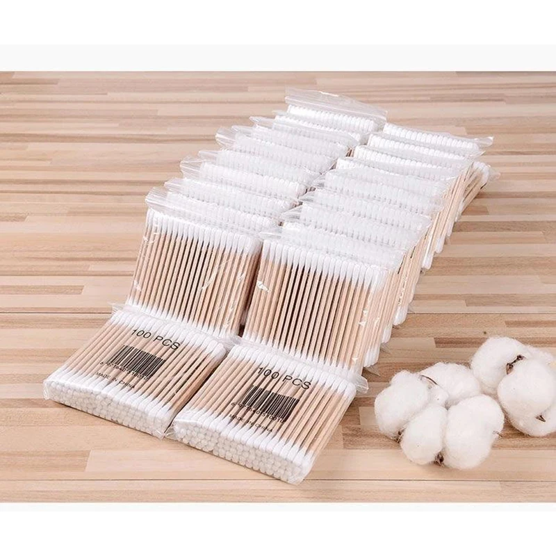 500pcs Double Head Wood Cotton Swab Nose Ears Cleaning Women Makeup Tools Lipstik Cotton Buds Tip Sticks Bastoncillos Oidos