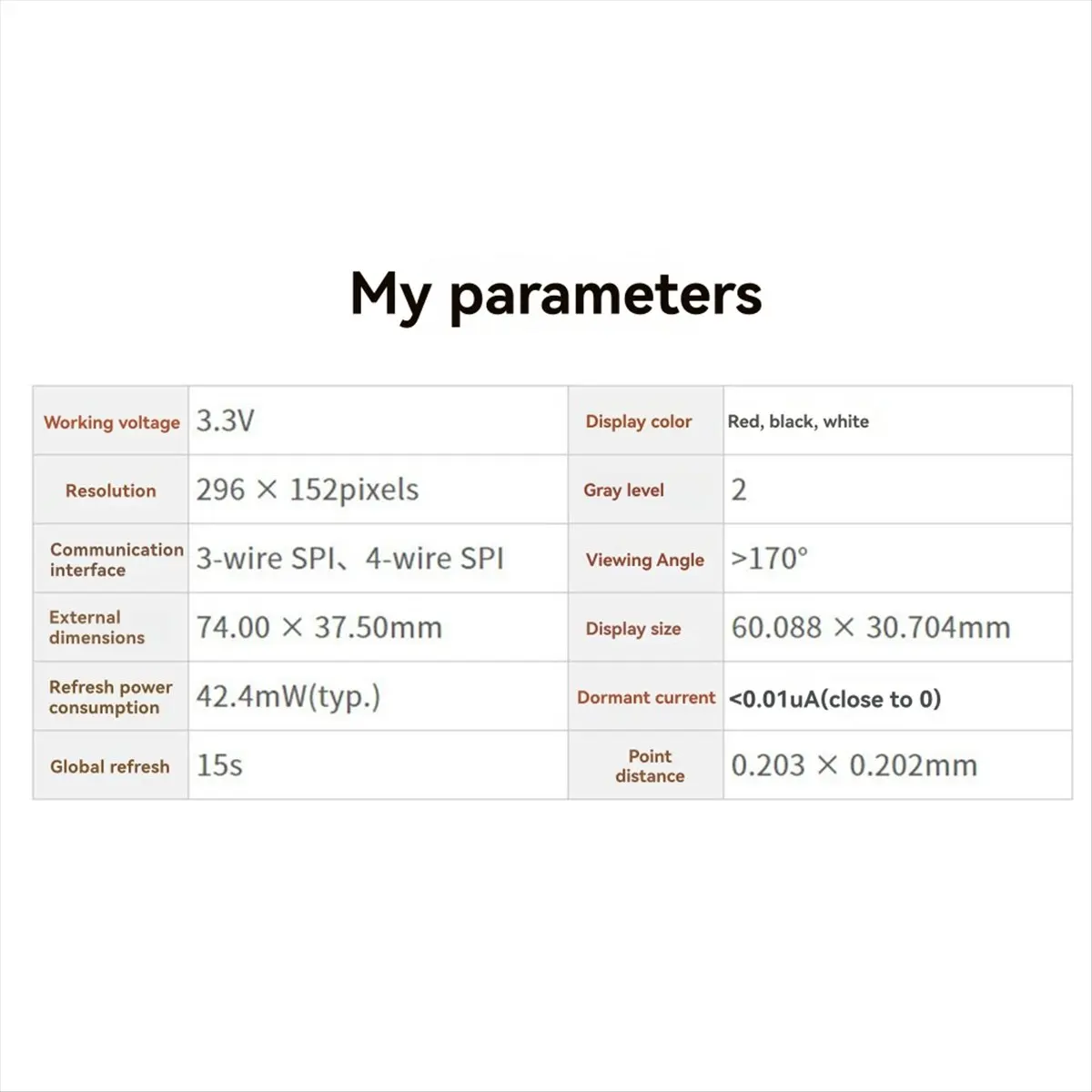 T1526C- 2.66inch E-Paper Display Module for , 296x152 Resolution Tri-Color (Red, Black, White), SPI Interface HOT