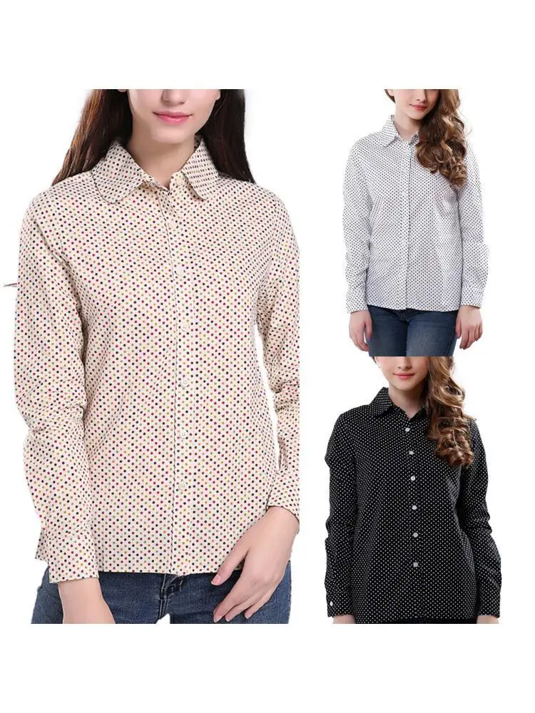 Women Cotton Blouse Plaid Long Sleeve Shirts Spring Formal Blouses Turn Down Collar Lady's Office Top