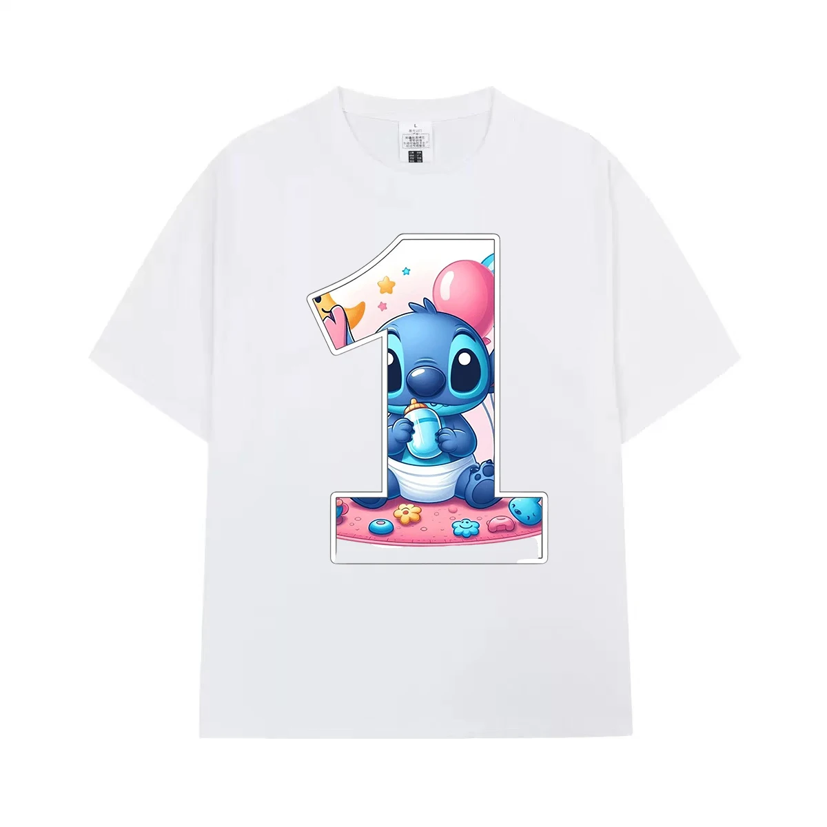 

Disney Stitch digital alphabet Summer Adult Cotton T-shirt Parent-child Clothing