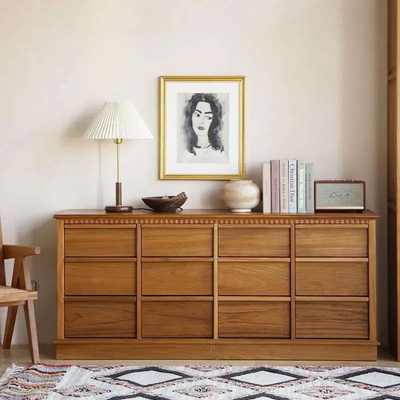 for All logs 12 Drawer Chest Cabinet Myanmar Teak Bedroom Storage Bone Inlay Bedside Table Retro Multi Drawer Dresser Custom
