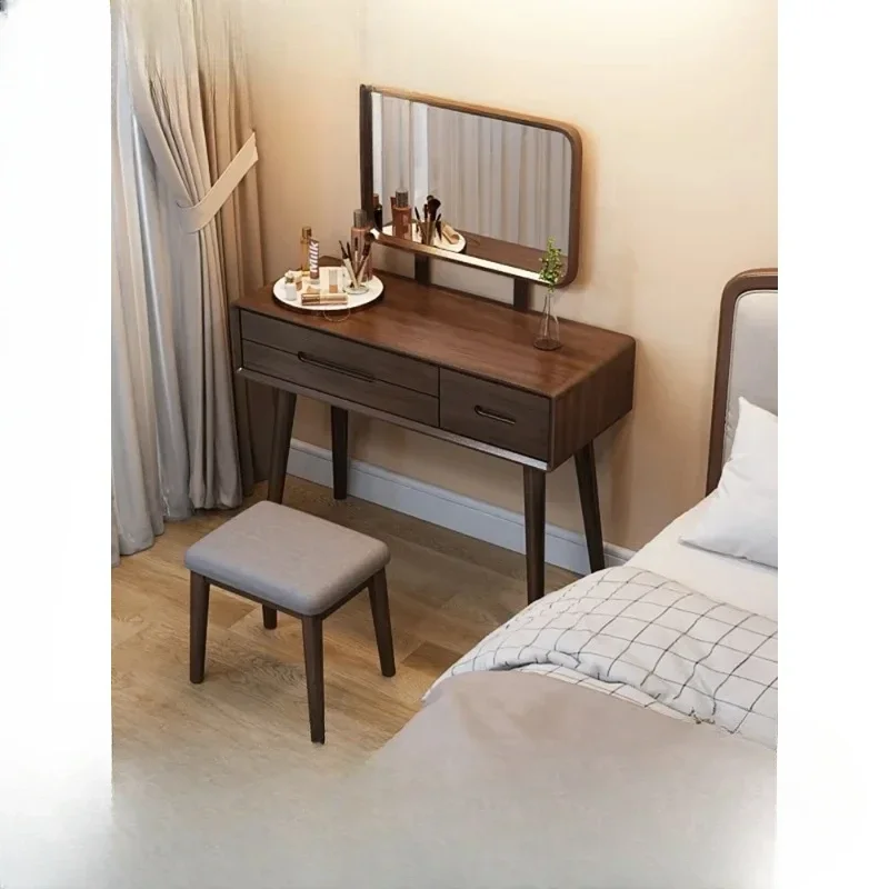 All solid wood dressing table, luxurious and luxurious, walnut color, new Chinese style dressing table, modern and simple bedroo