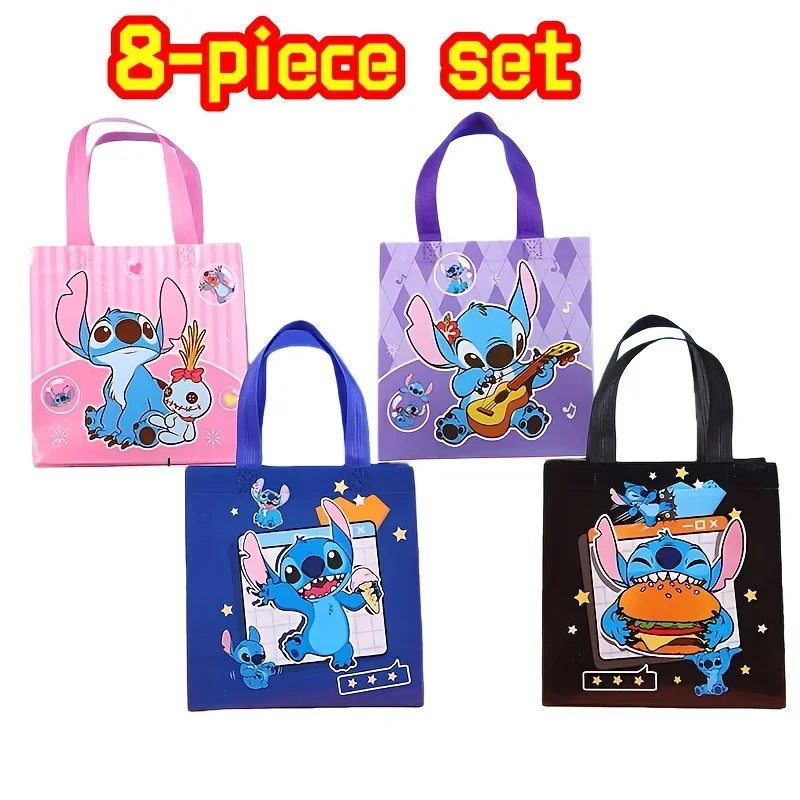 8pcs Disney Stitch Cartoon Handbag, Birthday Party Gift Packaging Bag, Portable Shopping Bag, Storage Bag