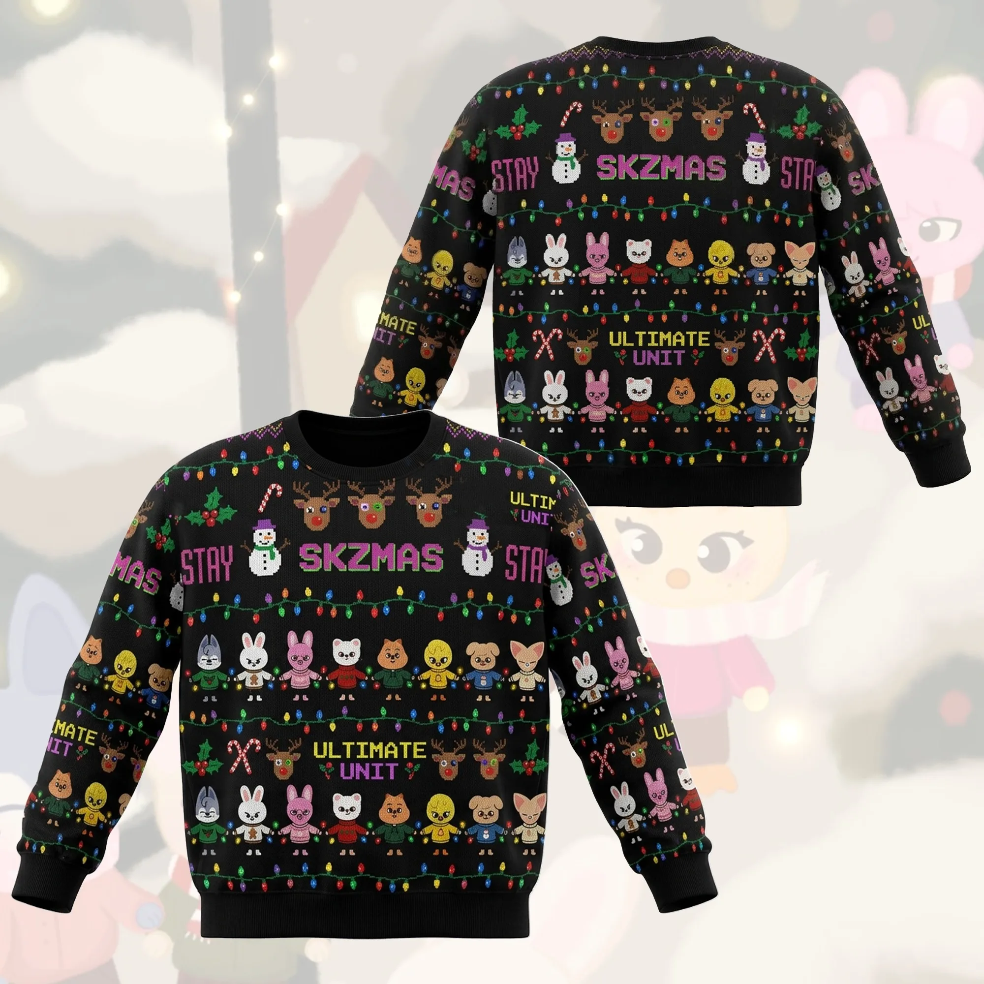 Fairy Light Skzoo Merry Christmas Ugly Christmas Sweater STAY Fan Gift Headless Round Neck Hoodie 3D Printed Family Dress