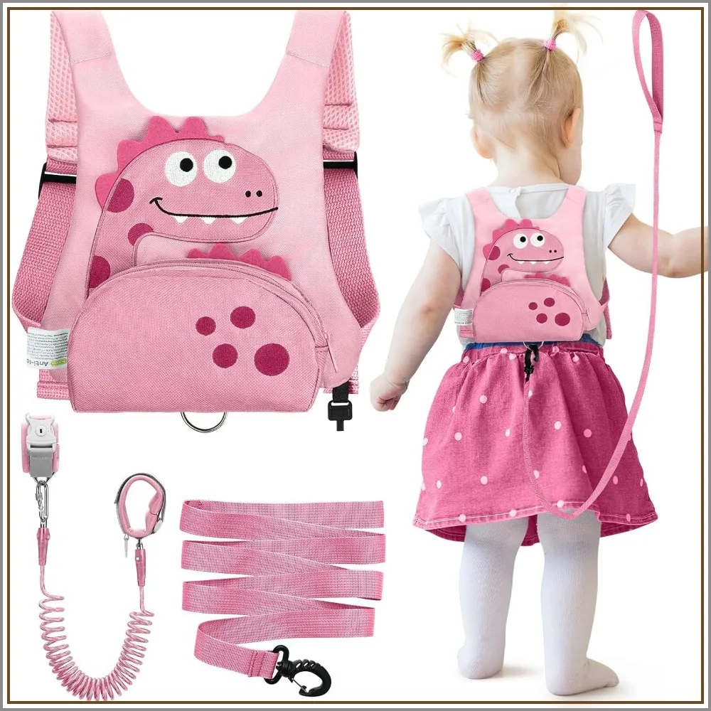 

3-in-1 Toddler Harness Leash + 8.2ft Anti Lost Wrist Link, Cute Dinosaur Kids Anti Lost Leash with Key Lock, Child Walking Harness for Parent Boys Girls Keep Kids Close, Travel Essentials