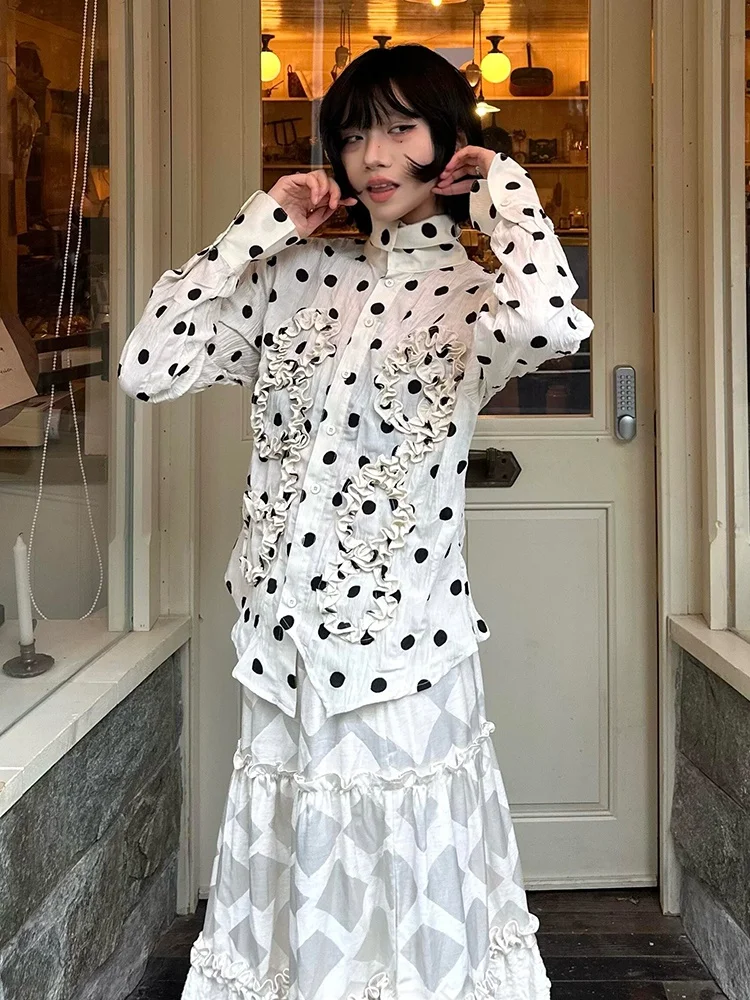 

Polka Dot Long Sve irt Women's Loose Casual Design Spring Autumn Turn-down Collar Regular Thin UV Protection