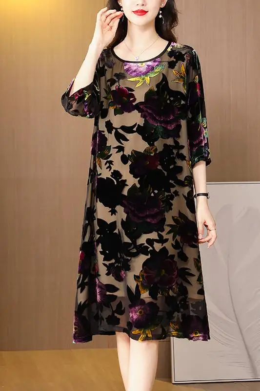 2024 Summer New Floral Print Chiffon Casual Midi Dress Women Elegant Loose Chic Pretty Dress Red Vintage Festival Party Dresses