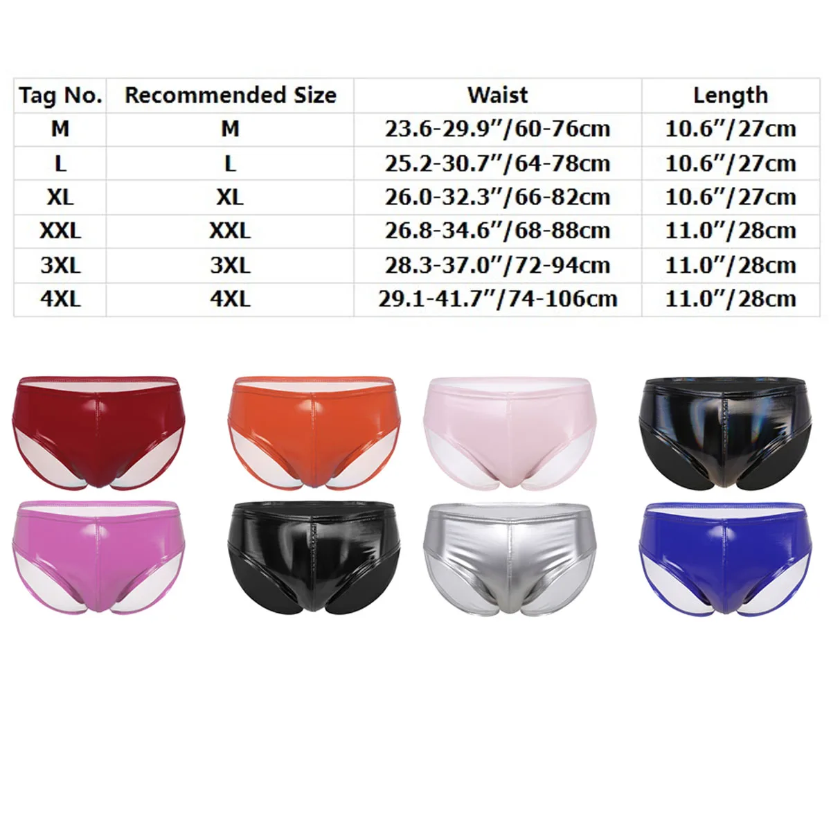 Mens Patent Leather Briefs Panties Underwear Sissy Glossy Wet Look Zipper Low Waist Latex Underpants Pole Dancing Clubwear