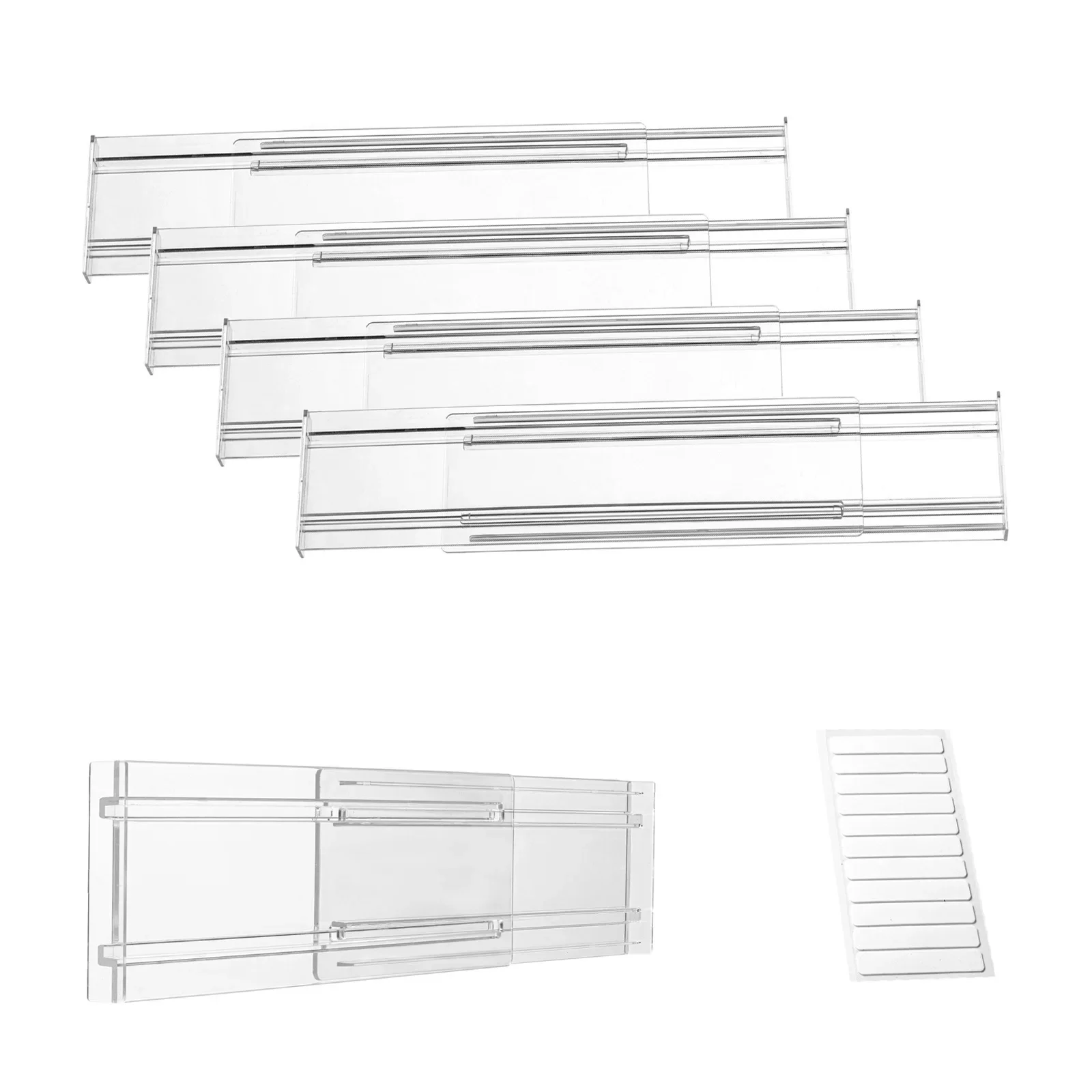 Acrylic Clear Drawer Dividers Expandable Dresser Organizers Kitchen Drawer Separators Clothing Kitchen Office Storage 4/8 Pack