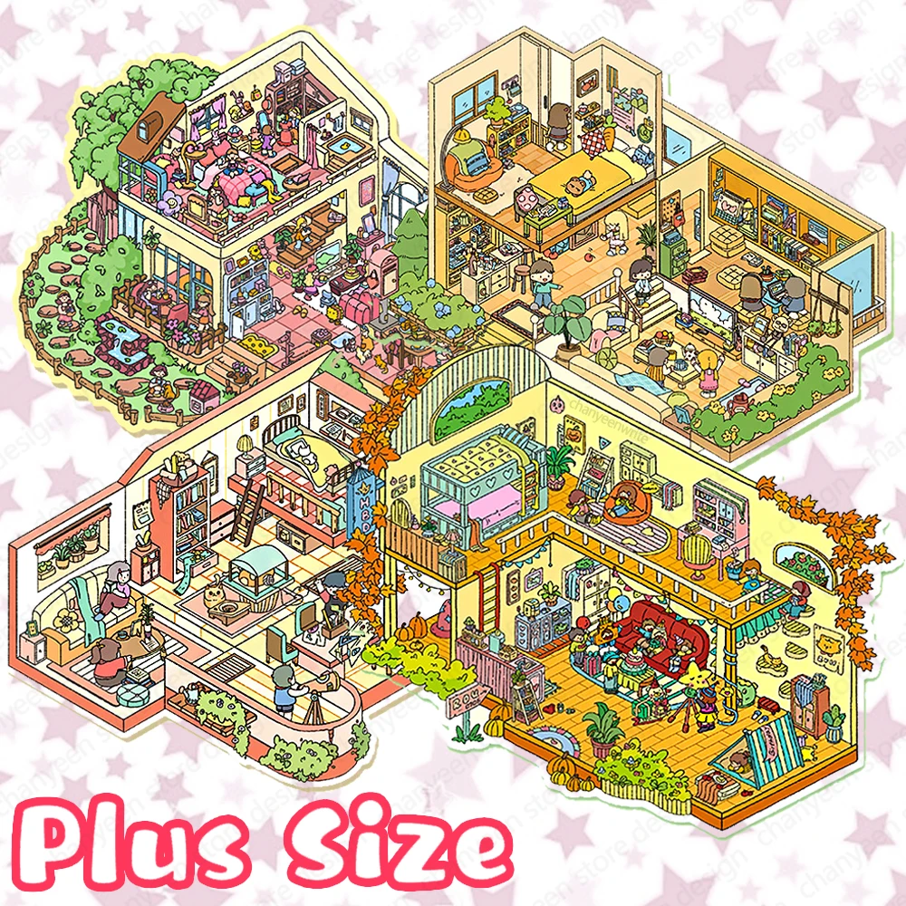 

Плюс размер, вечерние наклейки с пейзажем для друзей, панда и кошка, сделай сам, 3D карманные наклейки сцены кабины, подарок для ребенка