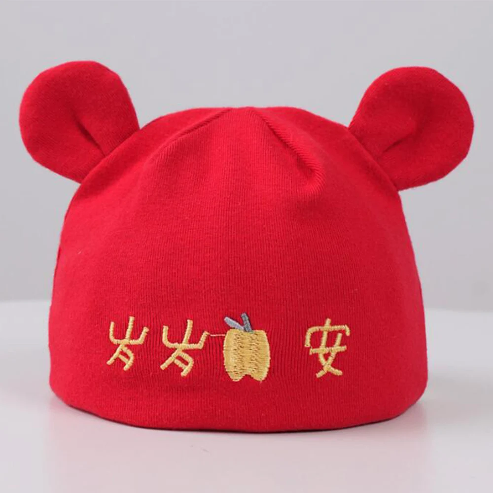 Baby Bonnet Girls Boys Cotton Cute Christmas Unisex Baby Hats Red Color Spring Autumn Winter New Year 0 3 Months Newborn Caps