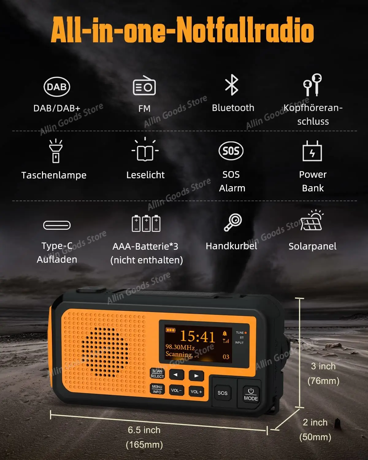 4000mAh FM/DAB+ Radio Solar Panels Solar Hand Crank Portable Emergency Radio Reading Lamp for Outdoor Camping Bluetooth Speakers