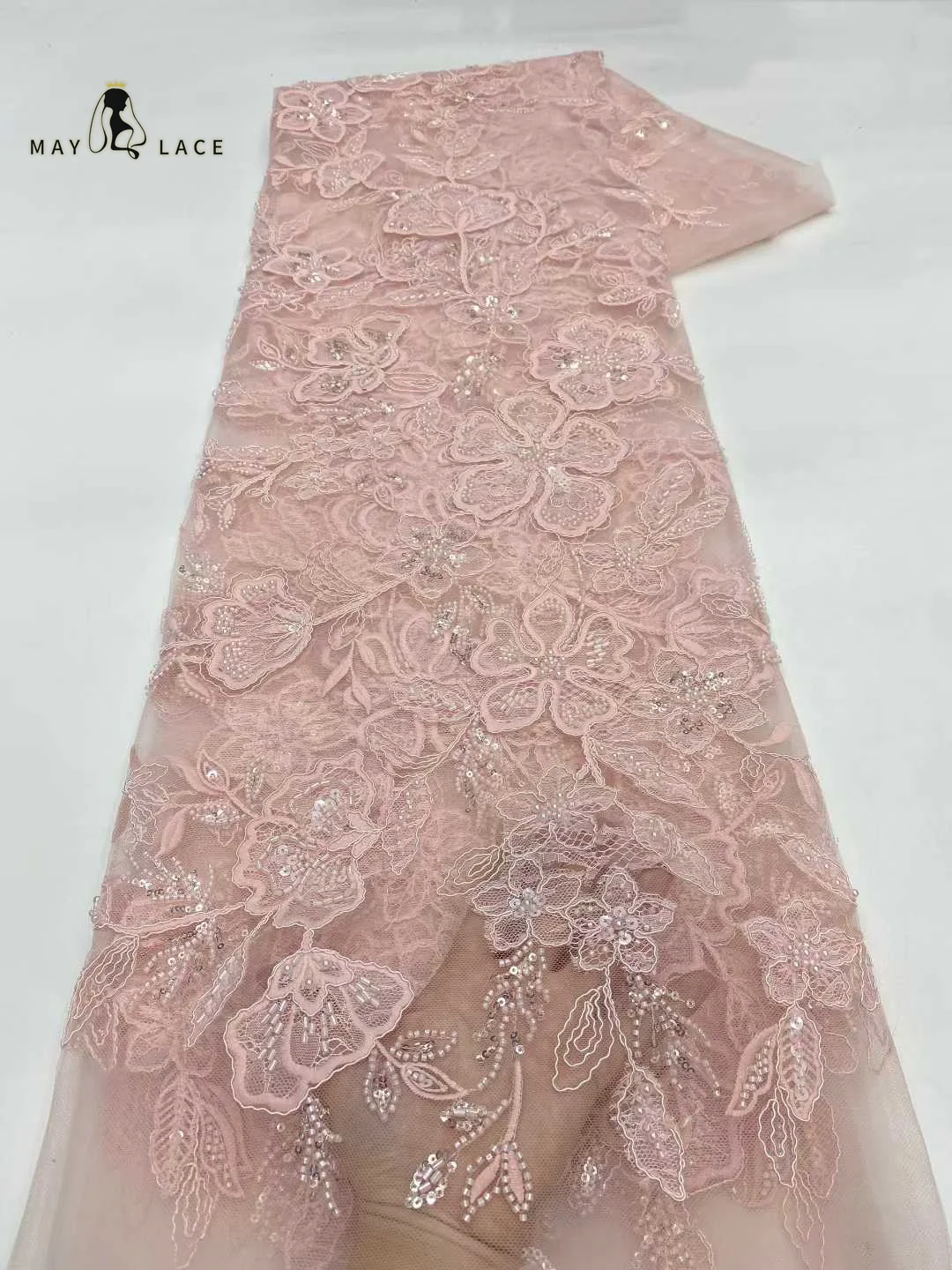 French Tulle Beads Lace Fabric African Lace Fabric 2026 High Quality Nigerian Embroidery Sequins Lace Fabric For Wedding Sewing 2