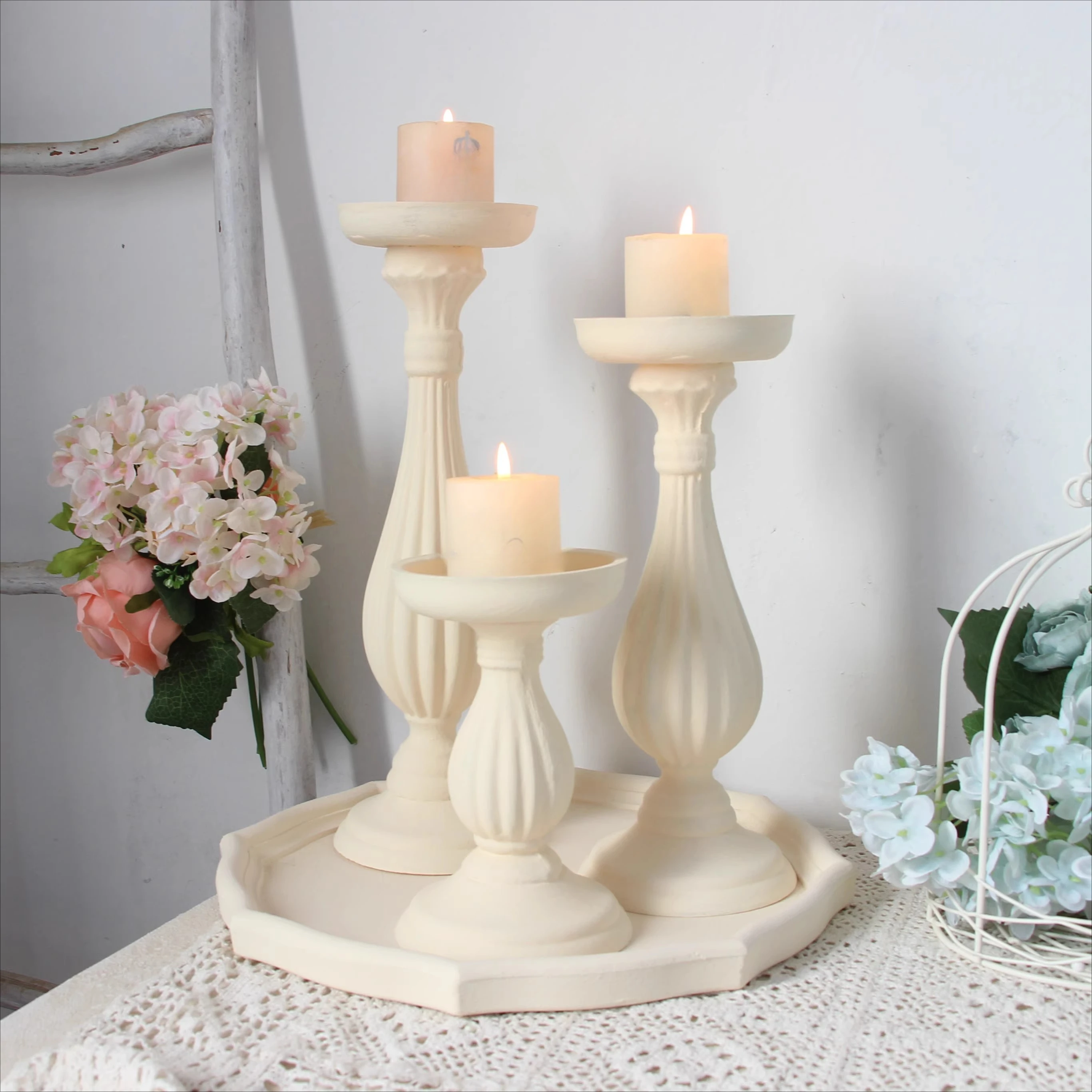 

Milk white cream candlestick ornament tray lignin embryo wax photo prop living room homestay decoration ornament