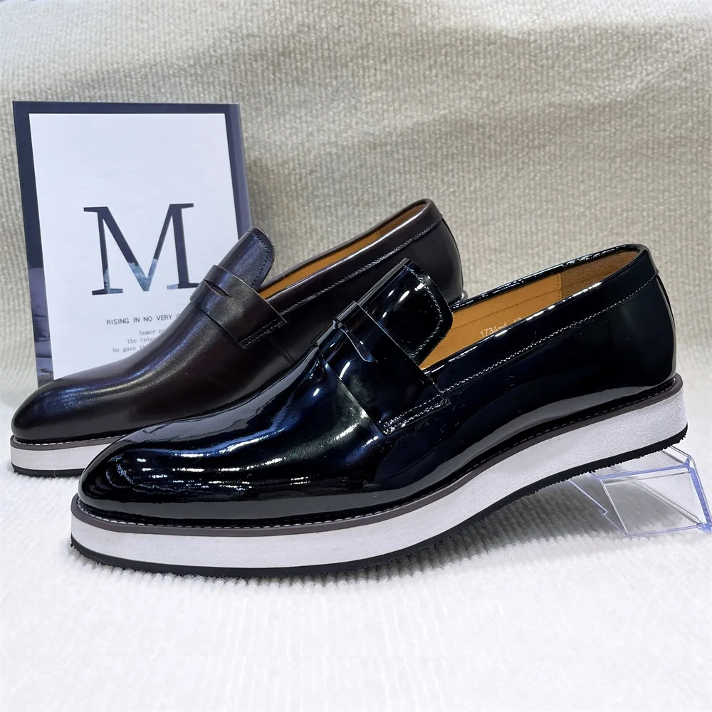 

Men's Handmade Shiny Leather Loafers Pointed Slip-On Business Casual Formal Shoes for Banquet