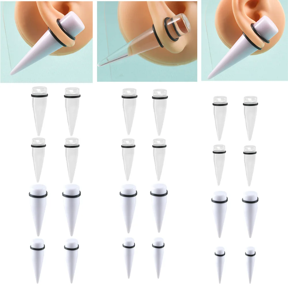 1 Pair transparent white pointed cone auricle high quality acrylic puncture ear expander 10-20mm ear hole ear expansion